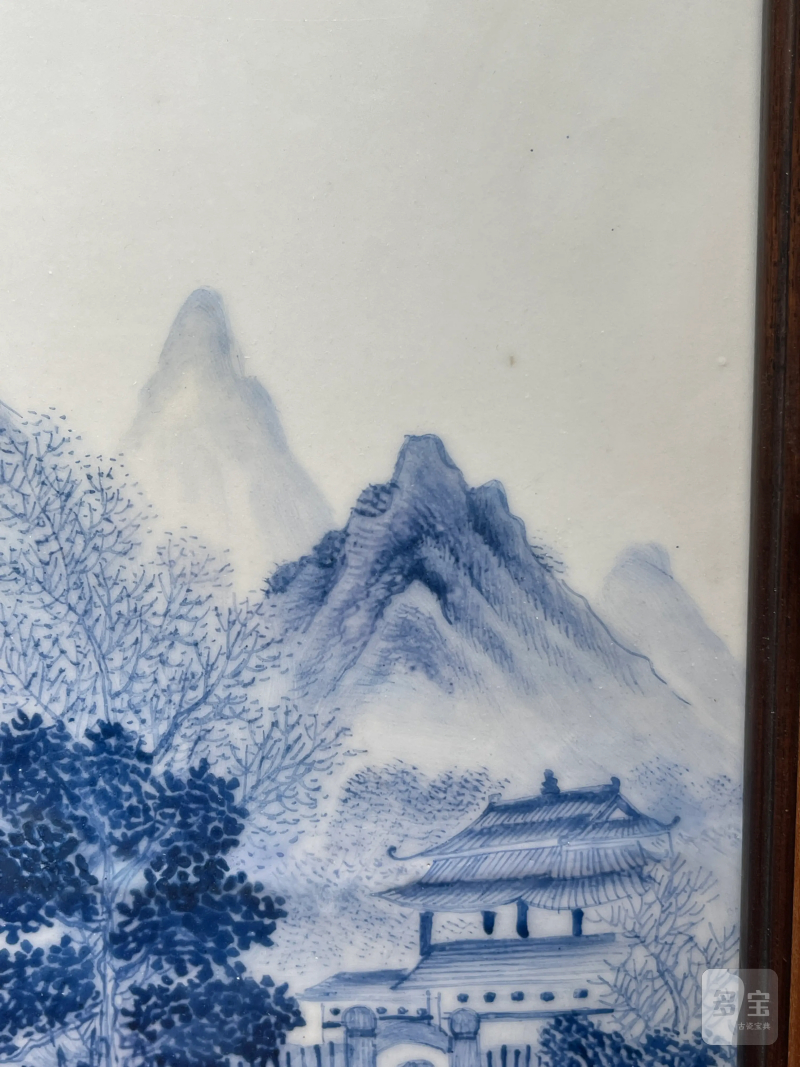 民国 蓝料彩山水纹瓷板 - 图6